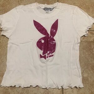 PLAYBOY White and Pink Short Sleeve Tee